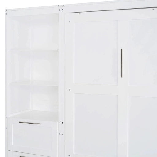 Queen Size Murphy Bed Wall Bed with Closet ,Drawers and Shelves,White Default -DTYStore