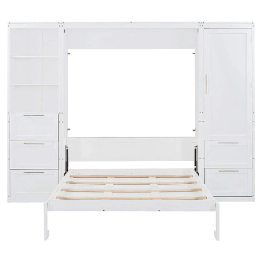 Queen Size Murphy Bed Wall Bed with Closet ,Drawers and Shelves,White Default -DTYStore