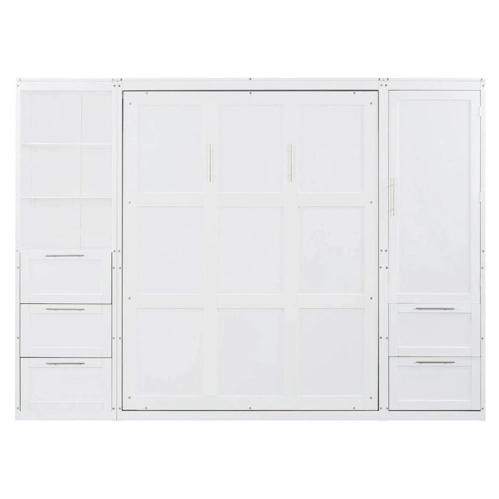 Queen Size Murphy Bed Wall Bed with Closet ,Drawers and Shelves,White Default -DTYStore
