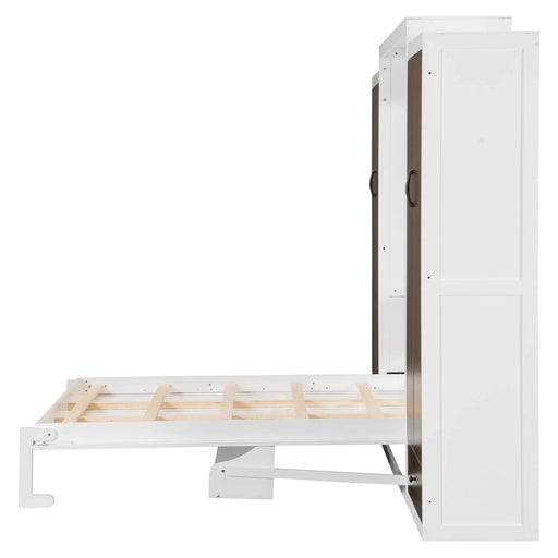 Queen Size Murphy Bed Wall Bed with Closet ,Drawers and Table,White Default -DTYStore