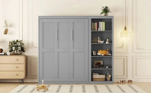Queen Size Murphy Bed Wall Bed with Shelves,Gray Default -DTYStore