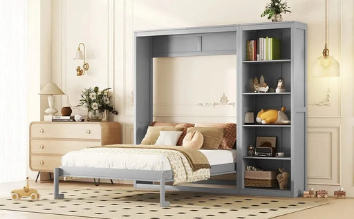 Queen Size Murphy Bed Wall Bed with Shelves,Gray Default -DTYStore
