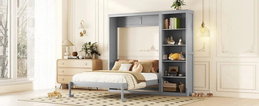 Queen Size Murphy Bed Wall Bed with Shelves,Gray Default -DTYStore