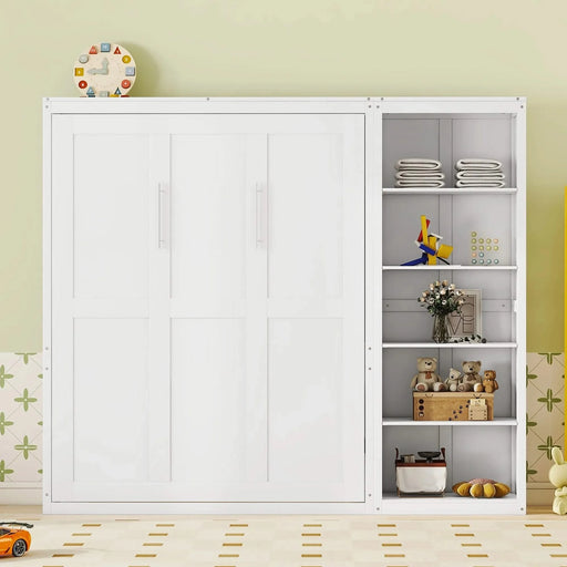 Queen Size Murphy Bed Wall Bed with Shelves,White Default -DTYStore