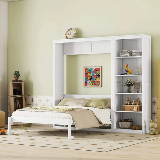Queen Size Murphy Bed Wall Bed with Shelves,White Default -DTYStore