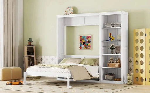 Queen Size Murphy Bed Wall Bed with Shelves,White Default -DTYStore