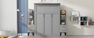 Queen Size Murphy Bed Wall Bed with Shelves, Drawers and LED Lights,Gray Default -DTYStore