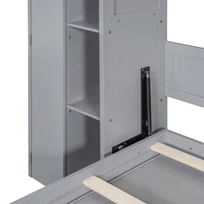 Queen Size Murphy Bed Wall Bed with Shelves, Wardrobe and LED Lights,Gray Default -DTYStore
