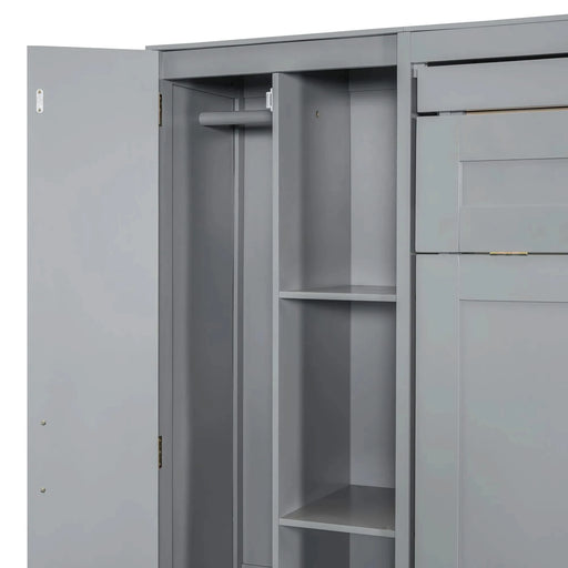 Queen Size Murphy Bed Wall Bed with Shelves, Wardrobe and LED Lights,Gray Default -DTYStore