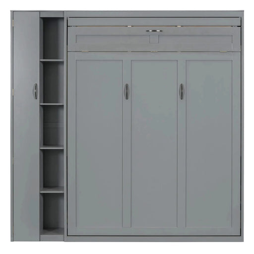 Queen Size Murphy Bed Wall Bed with Shelves, Wardrobe and LED Lights,Gray Default -DTYStore