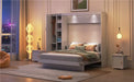 Queen Size Murphy Bed Wall Bed with Shelves, Wardrobe and LED Lights,White Default -DTYStore