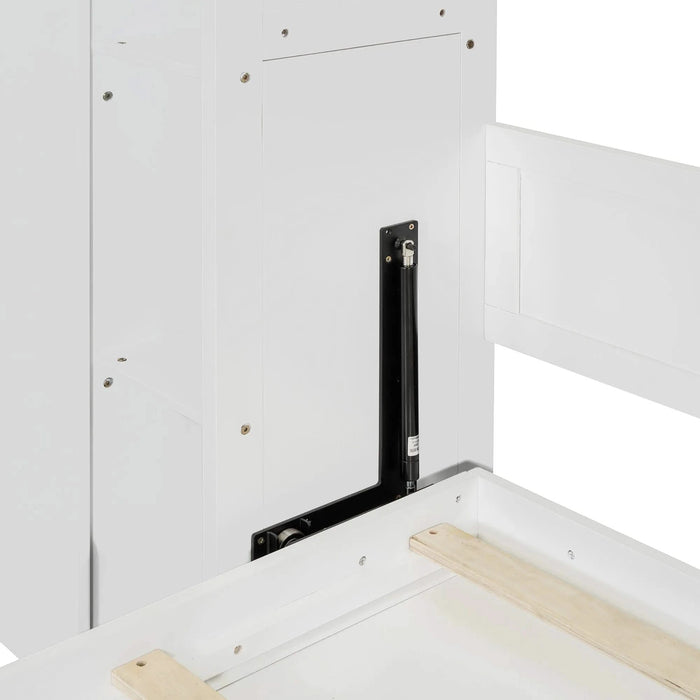 Queen Size Murphy Bed Wall Bed with Shelves, Wardrobe and LED Lights,White Default -DTYStore