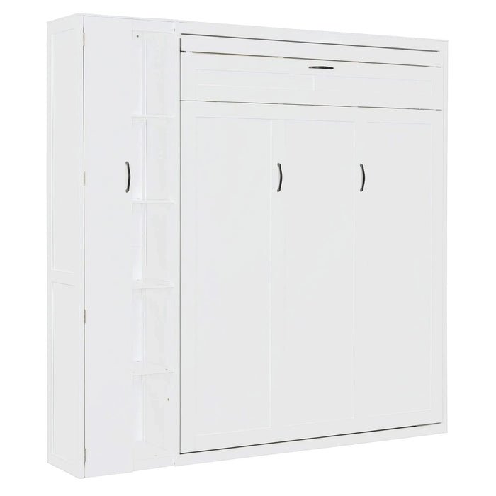 Queen Size Murphy Bed Wall Bed with Shelves, Wardrobe and LED Lights,White Default -DTYStore