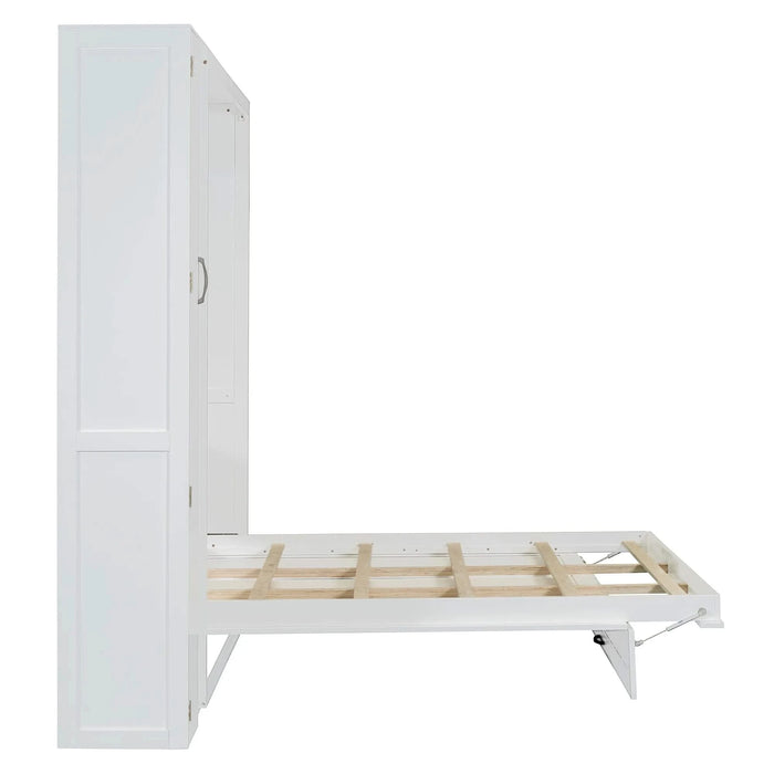 Queen Size Murphy Bed Wall Bed with Shelves, Wardrobe and LED Lights,White Default -DTYStore