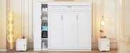 Queen Size Murphy Bed Wall Bed with Shelves, Wardrobe and LED Lights,White Default -DTYStore