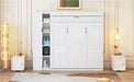 Queen Size Murphy Bed Wall Bed with Shelves, Wardrobe and LED Lights,White Default -DTYStore