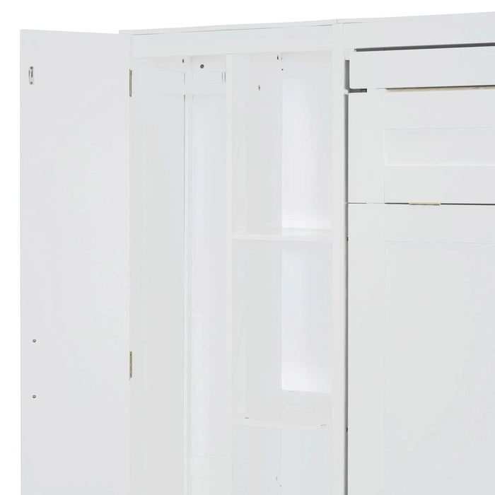 Queen Size Murphy Bed Wall Bed with Shelves, Wardrobe and LED Lights,White Default -DTYStore