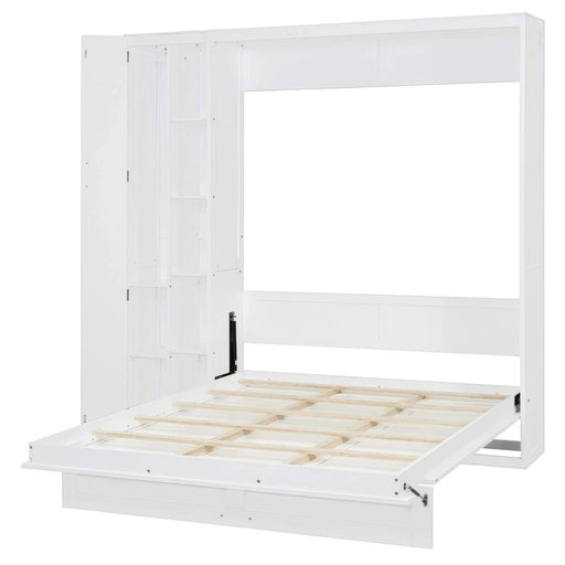 Queen Size Murphy Bed Wall Bed with Shelves, Wardrobe and LED Lights,White Default -DTYStore