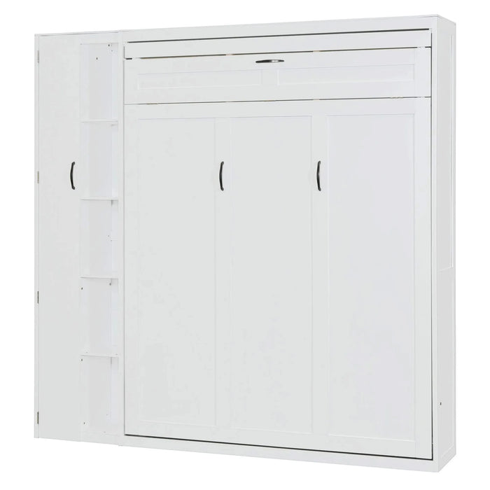 Queen Size Murphy Bed Wall Bed with Shelves, Wardrobe and LED Lights,White Default -DTYStore