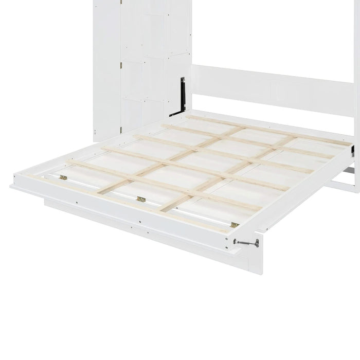 Queen Size Murphy Bed Wall Bed with Shelves, Wardrobe and LED Lights,White Default -DTYStore