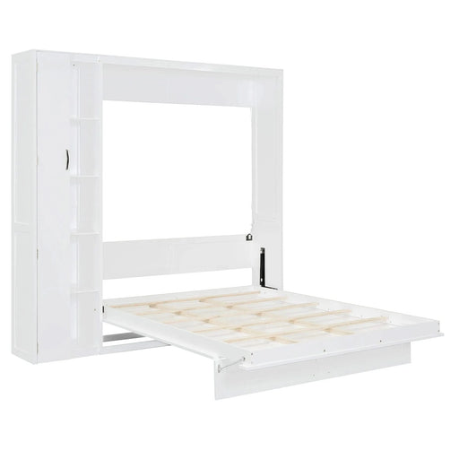 Queen Size Murphy Bed Wall Bed with Shelves, Wardrobe and LED Lights,White Default -DTYStore