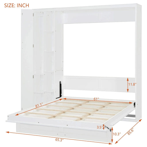 Queen Size Murphy Bed Wall Bed with Shelves, Wardrobe and LED Lights,White Default -DTYStore