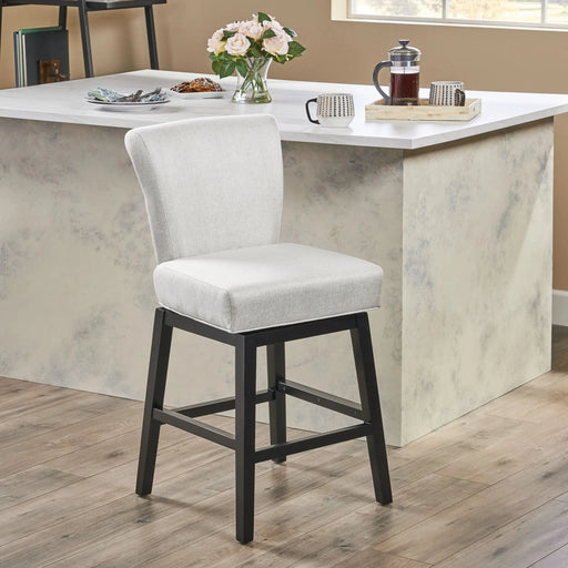 Quicksilvered Upholstered Swivel Counter Stool with Wood Legs, Beige Default -DTYStore