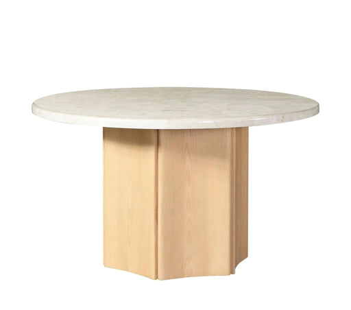 Qwin Natural Marble Top & Oak Finish Round Dining Table Default -DTYStore