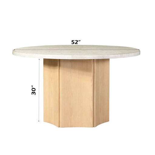 Qwin Natural Marble Top & Oak Finish Round Dining Table Default -DTYStore