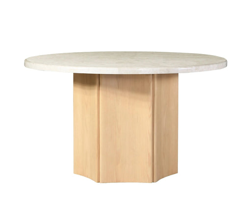 Qwin Natural Marble Top & Oak Finish Round Dining Table Default -DTYStore