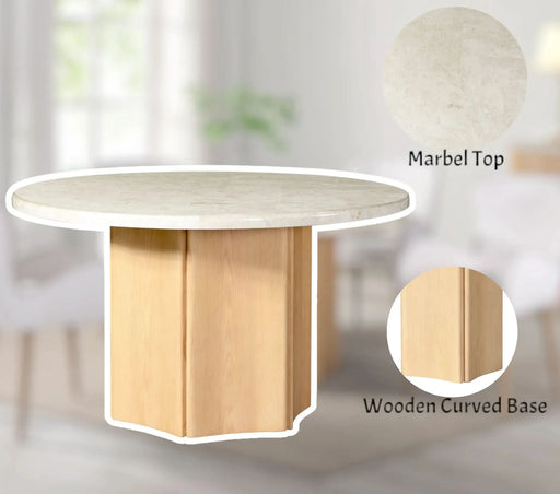 Qwin Natural Marble Top & Oak Finish Round Dining Table Default -DTYStore