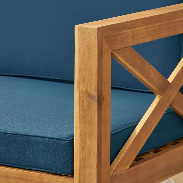 Radiat 5-Piece Outdoor L-Shaped Sofa Set with Coffee Table and Water Resistant Cushions, Dark Blue and Teak Default -DTYStore