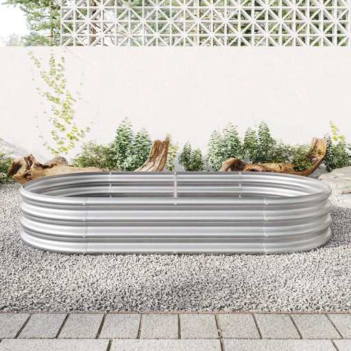 Raised Garden Bed Outdoor, Oval Large Metal Raised Planter Bed for for Plants, Vegetables, and Flowers - Silver Default -DTYStore