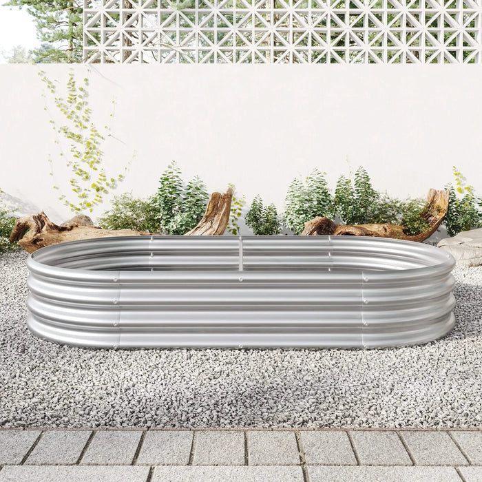 Raised Garden Bed Outdoor, Oval Large Metal Raised Planter Bed for for Plants, Vegetables, and Flowers - Silver Default -DTYStore