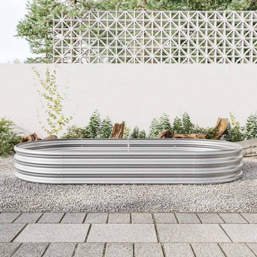 Raised Garden Bed Outdoor, Oval Large Metal Raised Planter Bed for for Plants, Vegetables, and Flowers - Silver Default -DTYStore