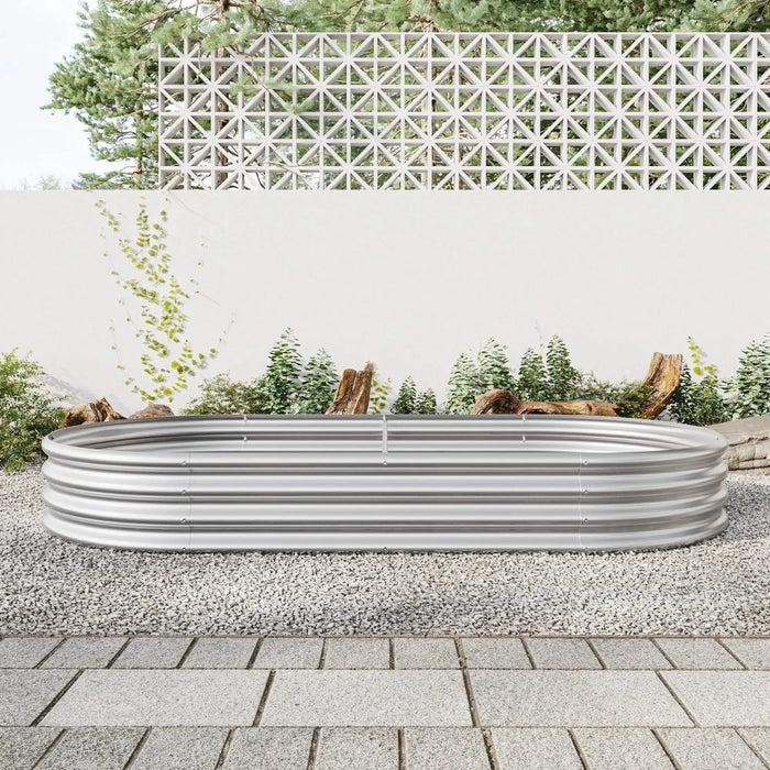 Raised Garden Bed Outdoor, Oval Large Metal Raised Planter Bed for for Plants, Vegetables, and Flowers - Silver Default -DTYStore