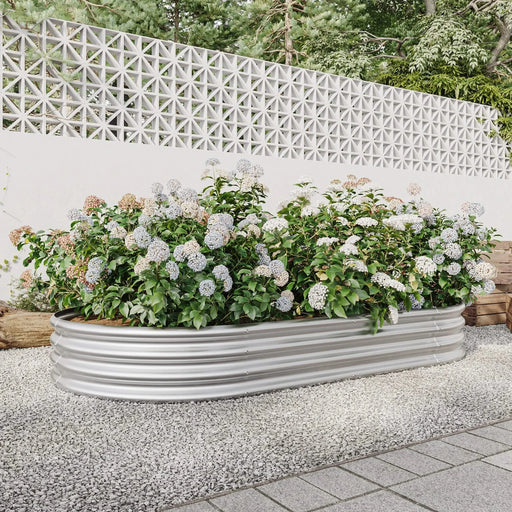 Raised Garden Bed Outdoor, Oval Large Metal Raised Planter Bed for for Plants, Vegetables, and Flowers - Silver Default -DTYStore