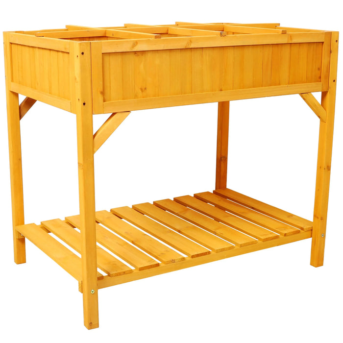 Raised Garden Bed with Legs, Wooden Elevated Planter Box with 8 Grids Divider & Protective Liner, Standing Garden Planter Bed for Vegetables Flowers Herbs on Deck Patio Backyard Default -DTYStore