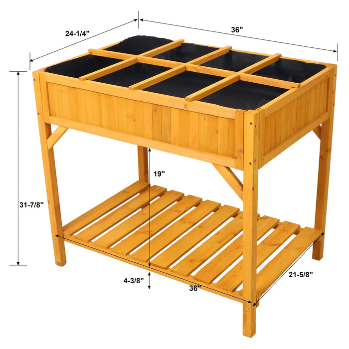 Raised Garden Bed with Legs, Wooden Elevated Planter Box with 8 Grids Divider & Protective Liner, Standing Garden Planter Bed for Vegetables Flowers Herbs on Deck Patio Backyard Default -DTYStore