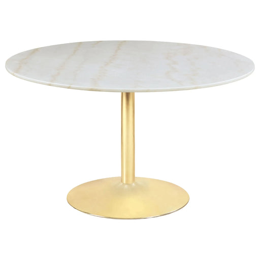 Raleigh White and Brass Pedestal Dining Table Default -DTYStore
