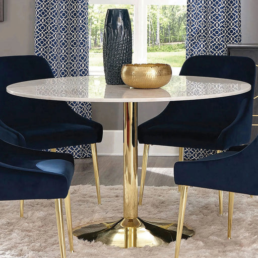 Raleigh White and Brass Pedestal Dining Table Default -DTYStore