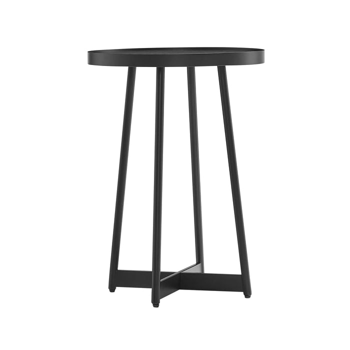 Ranlo Modern Round Accent Table with Geometric Metal Legs in Black Finish Default -DTYStore