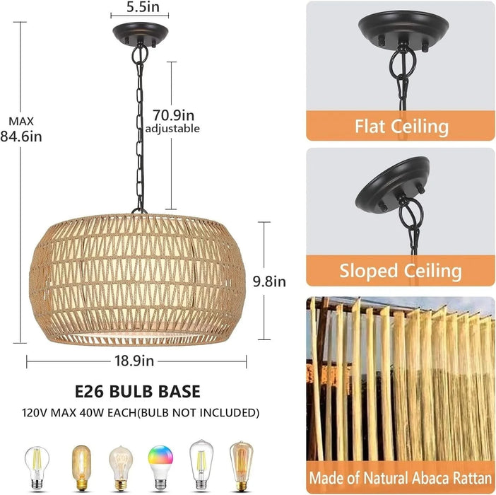 Rattan Farmhouse Chandelier Light Fixtures Default -DTYStore