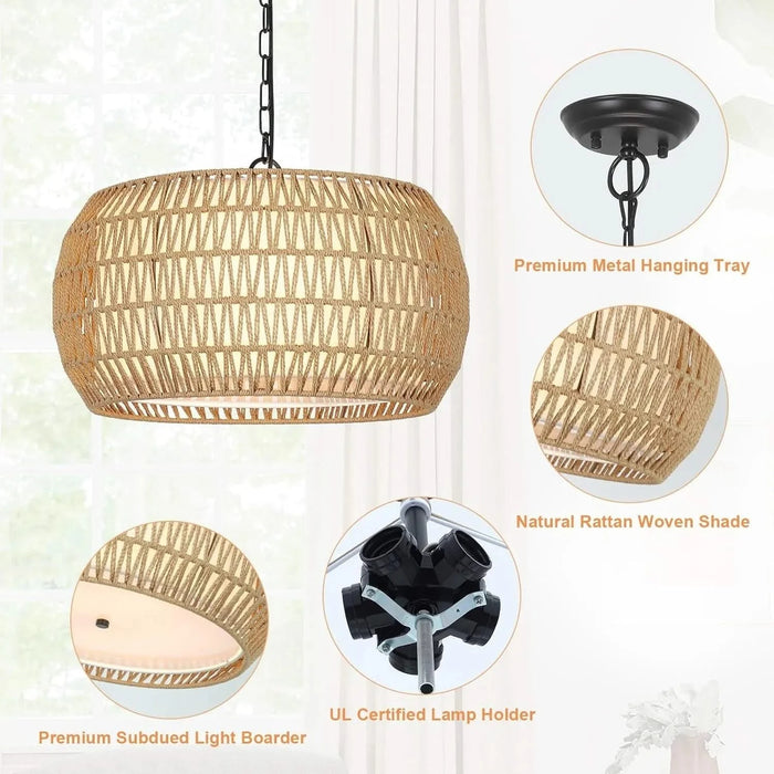 Rattan Farmhouse Chandelier Light Fixtures Default -DTYStore