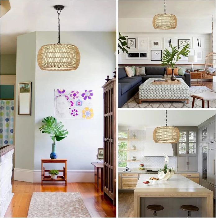 Rattan Farmhouse Chandelier Light Fixtures Default -DTYStore