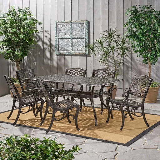 Ravenna 6 - Person Metal Patio Dining Set with Rectangular Table Default -DTYStore