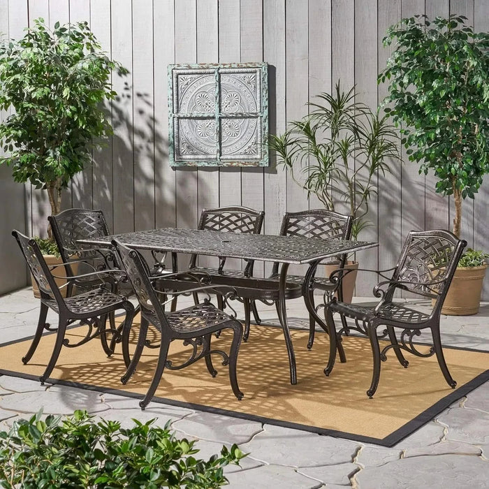 Ravenna 6 - Person Metal Patio Dining Set with Rectangular Table Default -DTYStore