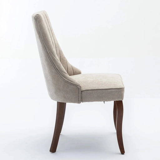Rayon Cloth Flocking Linen Dining Chairs Channel Kitchen Dinner Chair Comfy Fabric Upholstered Accent Chair for Dining Room with Curved Solid Wood Legs,Set of 2 (Beige), SW1847BG Default -DTYStore