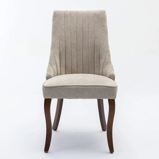 Rayon Cloth Flocking Linen Dining Chairs Channel Kitchen Dinner Chair Comfy Fabric Upholstered Accent Chair for Dining Room with Curved Solid Wood Legs,Set of 2 (Beige), SW1847BG Default -DTYStore