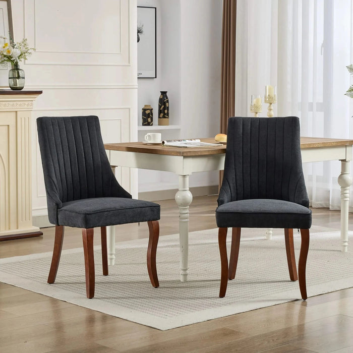 Rayon Cloth Flocking Linen Dining Chairs Channel Kitchen Dinner Chair Comfy Fabric Upholstered Accent Chair for Dining Room with Curved Solid Wood Legs,Set of 2 (Black), SW1847BK Default -DTYStore